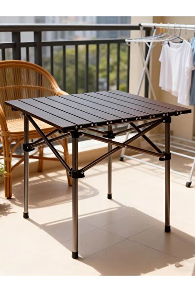 None Black Heavy-Duty Foldable Table, Sturdy Metal Frame for Camping & Patio