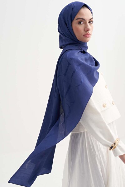 carell Monogram Desen Rina Floş Jakar Şal Lacivert