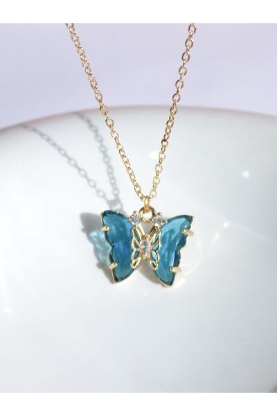 Reorah Collection Blue Zircon Stone Butterfly Necklace