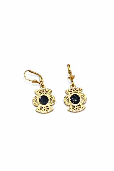 TuQos Authentic Black Stone Gold Color Women's Dangle Earrings – Vintage Ethn...