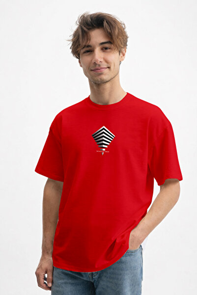 caddekombin Tricou roșu în formă de piramidă cu adâncime arhitecturală pentru...