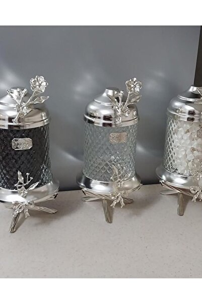AZADE BAKIR Silver Brass Japongül Footed Crystal Jar Set of 3