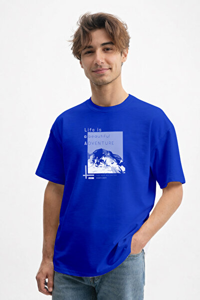 caddekombin Ανδρικό μπλουζάκι Özgür Ruh Dağ Silüeti με στάμπα και λαιμόκοψη S...