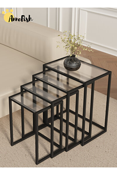 AnneFish 4Pcs C-Shaped Coffee Service Table Set Side Nesting Table Table Smal...