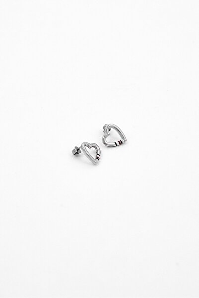 Tommy Hilfiger أقراط نسائية على شكل قلب من الفولاذ المقاوم للصدأ، فضية