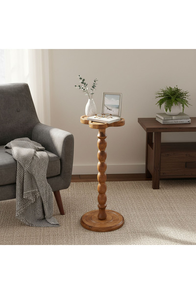 EqiEch Clover side table with curved legs, small table with a walnut finish f...