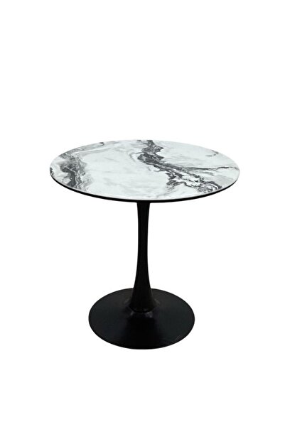 smart home Modern Round Ceramic Top Side Table 80×80×80 cm – Black Metal Pede...