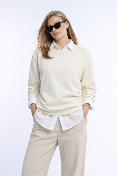 Polo State Women's Ecru 3 Thread Non-Embroidered Crew Neck Regular Fit Sweats...