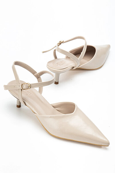 bakacstore Women's Beige Color Wrinkled Patent Leather Pointed Toe Short Heel...