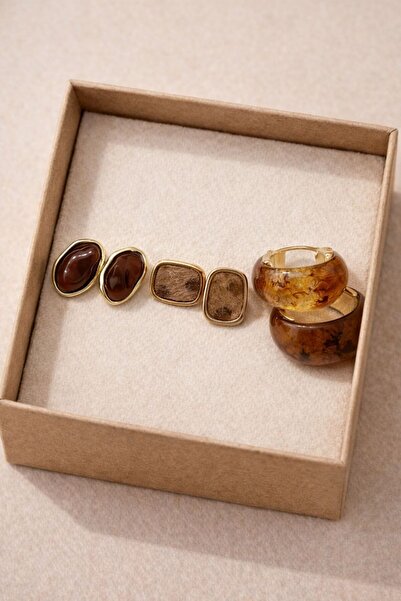 Adanova Concept Vintage Kaplan Gözü Reçine 3'lü Küpe Seti