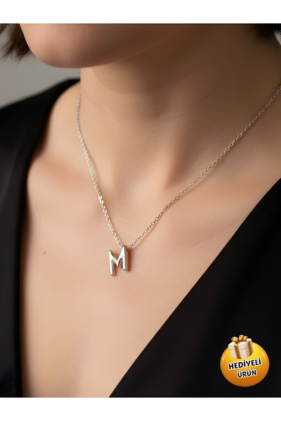 Piercing Market Steel & Silver 3 Boyutlu Balon M harfi Hediyelik Kolye