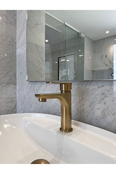 EMFA AKSESUAR Mat Gold Lavabo Bataryası Antik Eskitme Lavabo Musluğu Mat Altı...