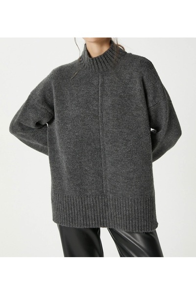 BEŞİR GİYİM Women's Soft Lightweight Stand-Up Collar Oversize Knitwear Sweate...