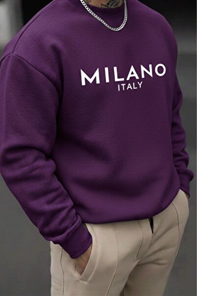 NO 601 Men's Purple Milano Italy Crew Neck Hoodless Winter Sweatshirt