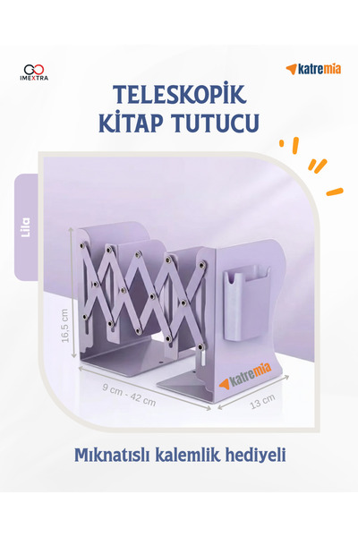 KATREMİA حامل كتب معدني قابل للتعديل من IMEXTRA مع حامل أقلام مغناطيسي هدية