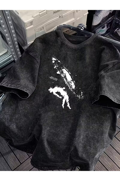 Le Savu Washable the Galaxy Printed Unisex Oversize Vintage T-Shirt