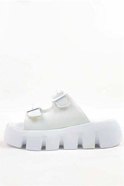 Difolia Women's White Double Band Thick Sole Orthopedic Sandals Slippers