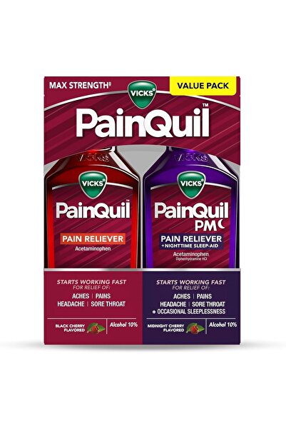 Vicks PainQuil & PainQuil PM Pain Relief Liquid, 1000mg Acetaminophen, 2x12 oz