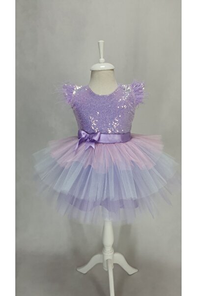 Kidstore Kız Çocuk Lila Pullu Unicorn Renklerinde Elbise