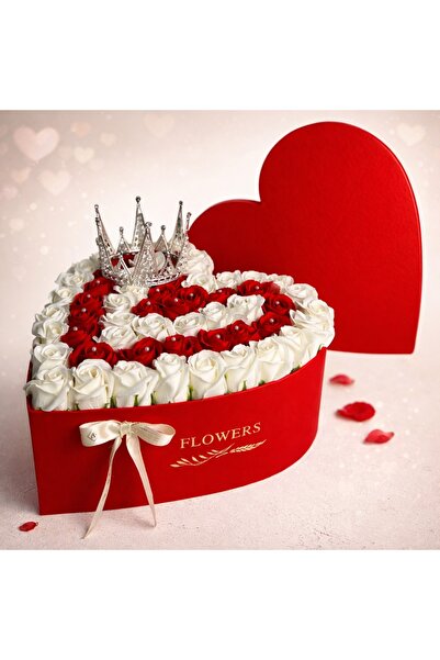 velve Royal Heart arrangement, heart box with 59 soap roses, decorative crown...