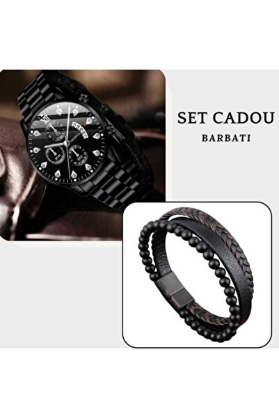 Geneva Men's bracelet set with black watch