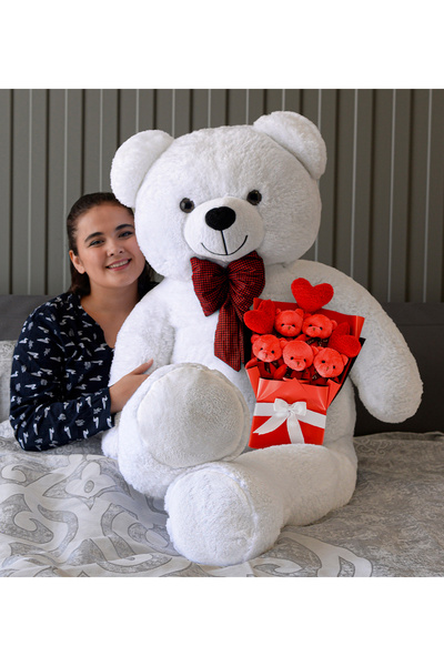Pababo Sevgiliye Özel 160 Papyonlu Büyük Ayıcık ve Kalpli Kırmızı Ayıcık Buketi