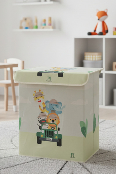 homyjr's صندوق تخزين الغسيل متعدد الأغراض بتصميم سفاري مع غطاء، منظم قابل للط...