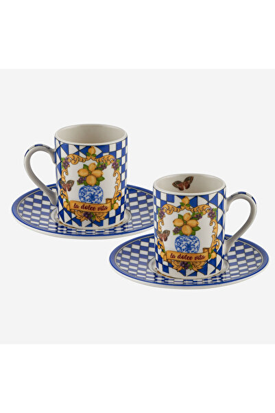 CHIARA ALESSI Capri Blue Porcelain Coffee Cup Set 110 ml
