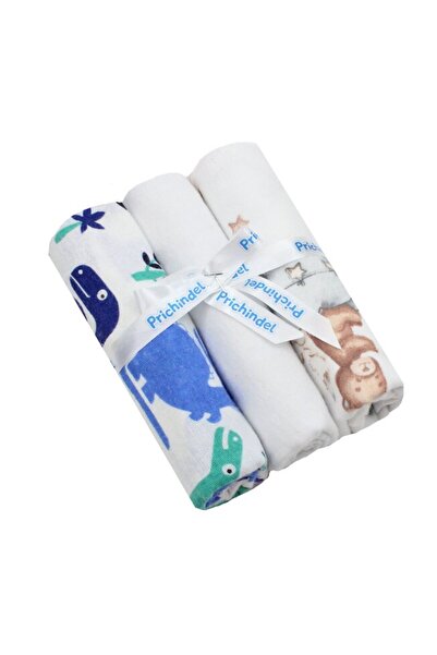 PRICHINDEL Set of 3 Diapers, Cotton Flannel, Dino and Bear with Balloons, 80x...