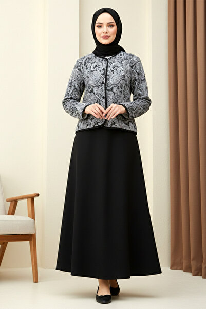 MODAQU Authentic Pattern Scuba Skirt Set - Black