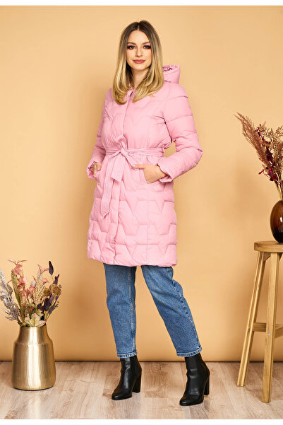 OEM Long fleece jacket, Susan, with hood, drawstring at waist and pockets