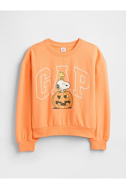 GAP Kız Çocuk Turuncu Disney Minnie Mouse Oversized Logo Sweatshirt
