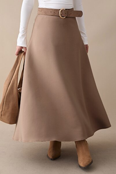 InStyle Scuba Dark Beige Skirt with Elastic Waistband