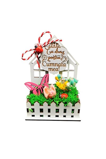 OEM Martisor cu licheni si flori naturale pentru Cumnata - Casuta primaverii