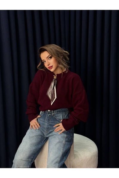 Neva Wear Fular Detailed Scarf Knit Sweater