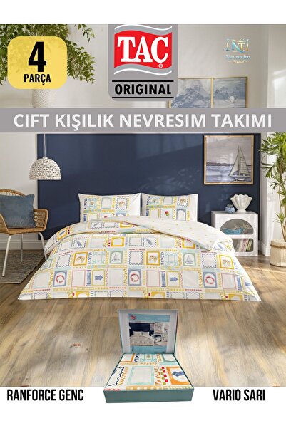 Taç Vario sari Ranforce Genç modasi Çift Kişilik Nevresim Takımı