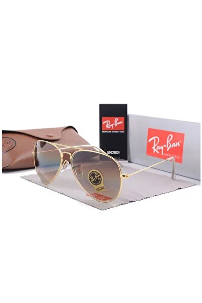 Ray-Ban نظارات شمسية كلاسيكية للرجال بإطار ذهبي وعدسات بنية اللون مقاومة للأش...