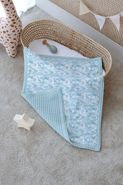 Tuğba Kuğu Βρεφική κουβέρτα διπλής όψης, 100% βαμβακερή βάφλα - Toile De Jouy