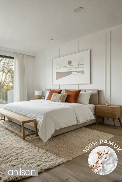 Anılsan Camelia King Flat Ranforce Duvet Cover Set - White 100% Cotton