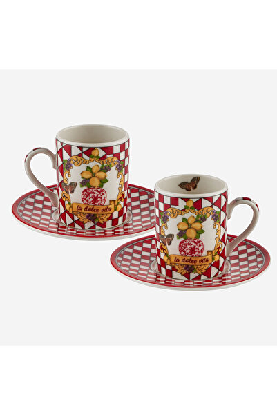 CHIARA ALESSI Capri Kırmızı Porselen Kahve Fincan Seti 110 Ml