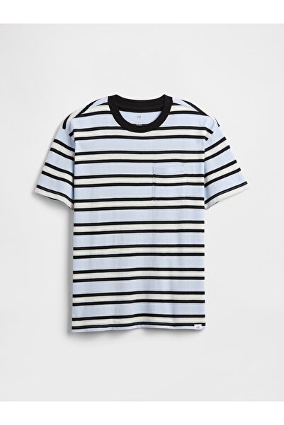 GAP Erkek Çocuk Açık Mavi Kids Everyday Soft Stripe Pocket T-Shirt