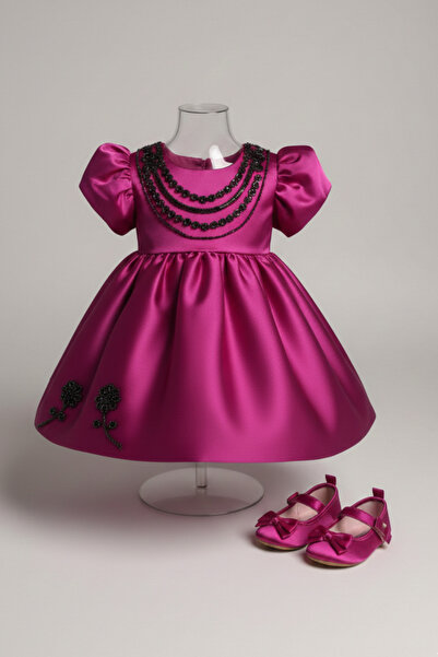 Bertuğ Bebek Lace Embroidered Violet Purple Girls' Satin Dress