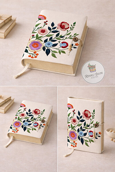 RenkliİzlerAtölyesi Kitap Kılıfı (Nakış Motifli Çiçekler)