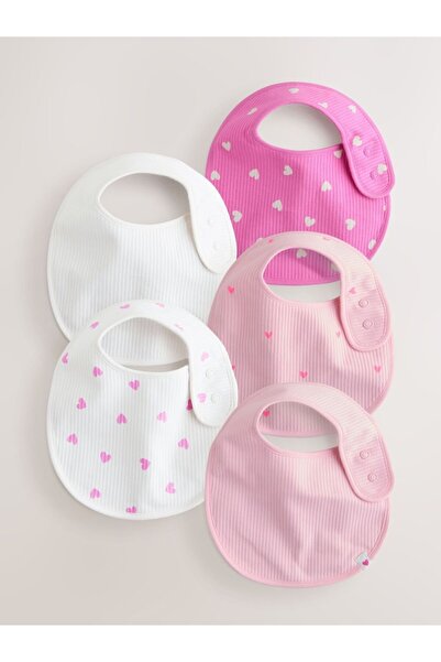 Next Baby 100% Cotton Pink Heart Patterned 5-Piece Bib Set