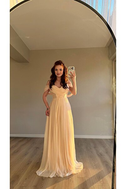 AYŞENUR DİNÇER Maybe Maxi Degaje Abiye Ekru