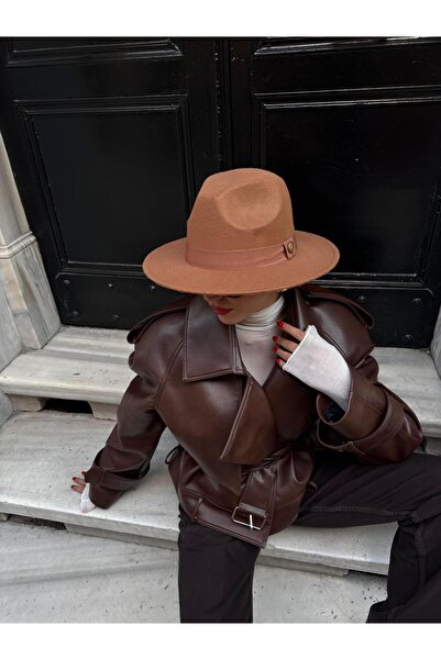 Tina İstanbul Flat Brimmed Cashmere Cowboy Hat Tan