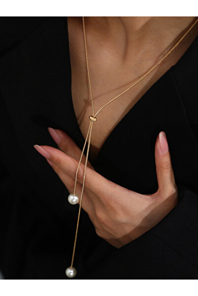 Take Two By Styli Faux Pearl Drop Gold Chain Necklace