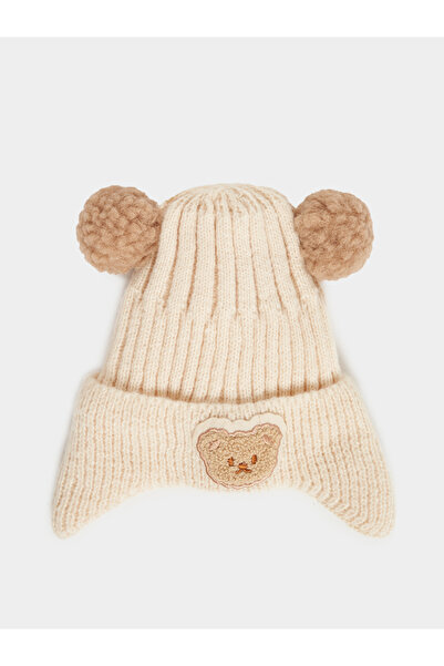Styli Knitted Earflap With Pompom Beanie Hat