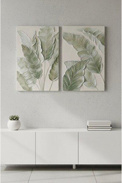 Celsia collective El Yapımı 2'li Yaprak Desenli Rölyef Tablo