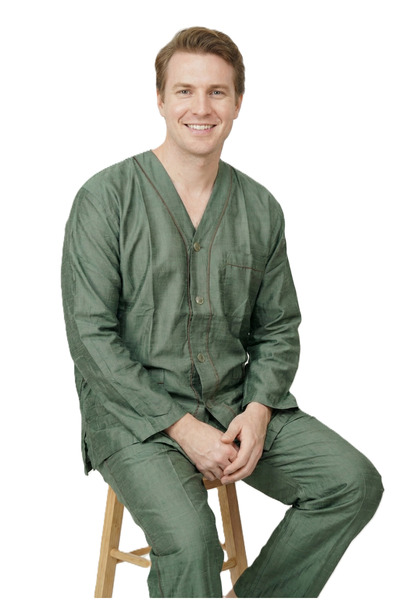 Oppland Men's Pajama Set 100% Cotton Fabric Aura Model with Pockets Comfortab...